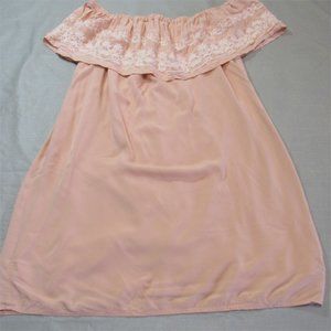 Love Tree Off Shoulder Boho Top Embroider Lined Peachy Pink Women's Large